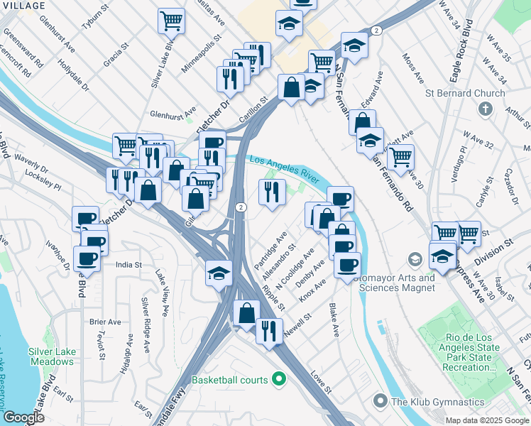 map of restaurants, bars, coffee shops, grocery stores, and more near 2846 Rosanna St in Los Angeles