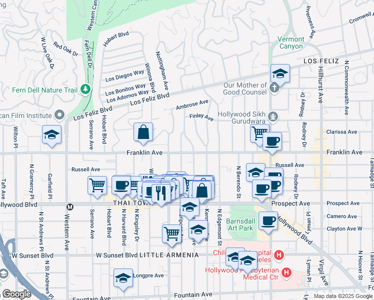 map of restaurants, bars, coffee shops, grocery stores, and more near in Los Angeles
