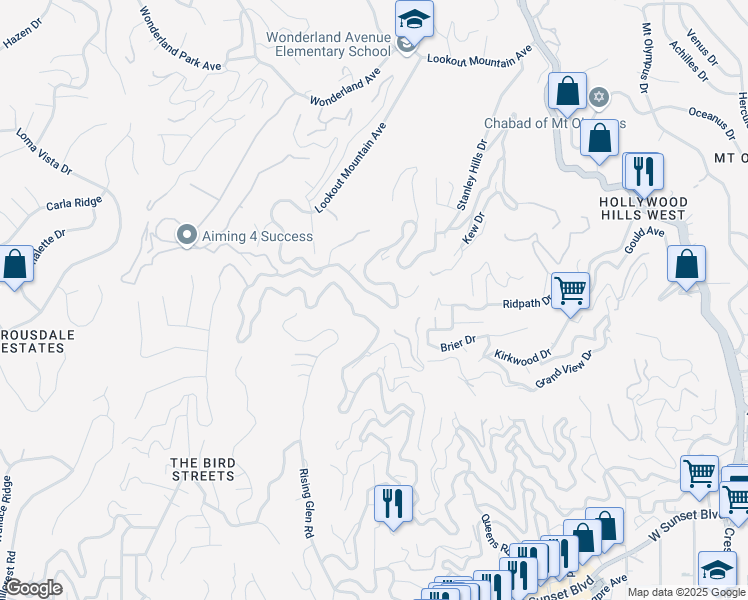 map of restaurants, bars, coffee shops, grocery stores, and more near 2004 Sunset Plaza Drive in Los Angeles