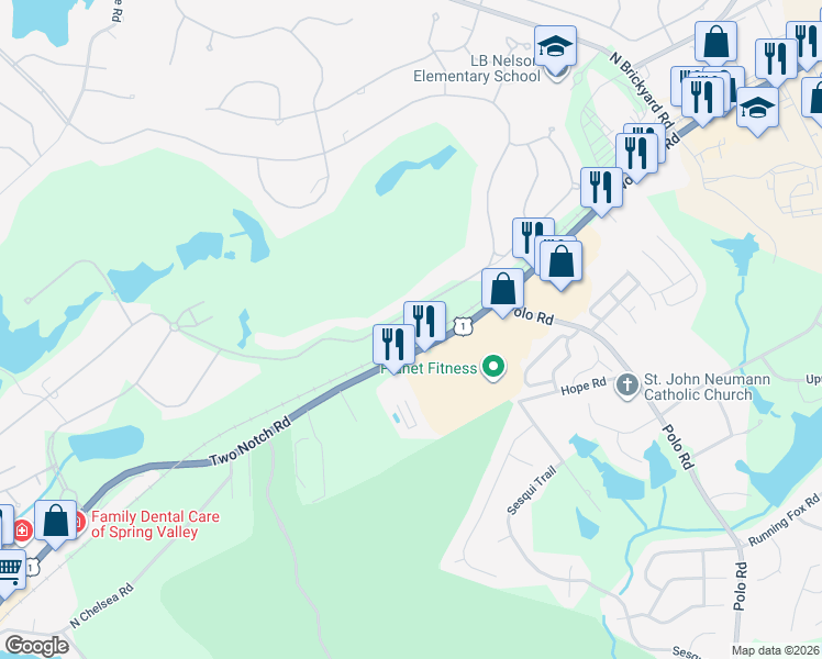 map of restaurants, bars, coffee shops, grocery stores, and more near 9702 U.S. 1 in Columbia