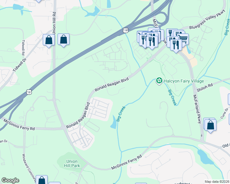 map of restaurants, bars, coffee shops, grocery stores, and more near 7080 Sentara Place in Alpharetta