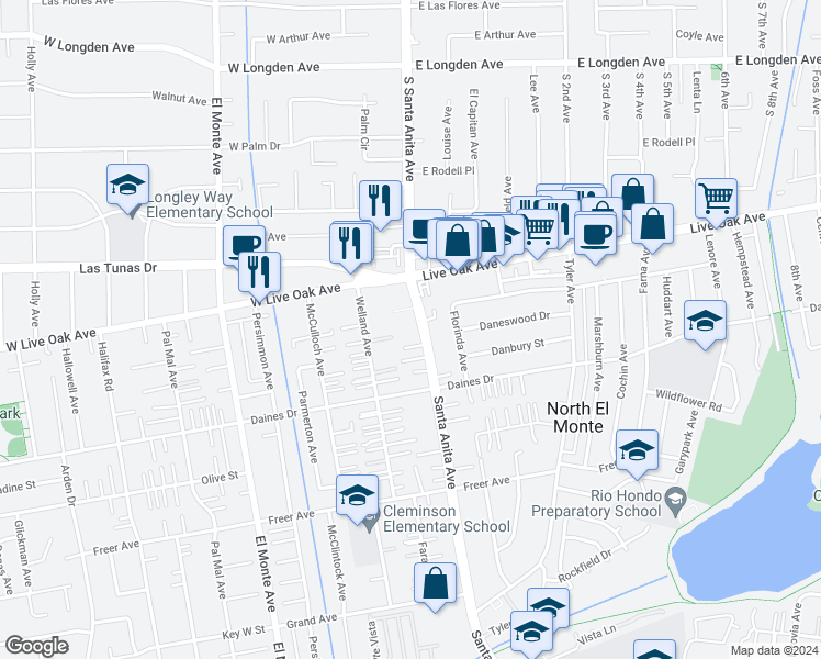 map of restaurants, bars, coffee shops, grocery stores, and more near 5607 Santa Anita Avenue in Temple City
