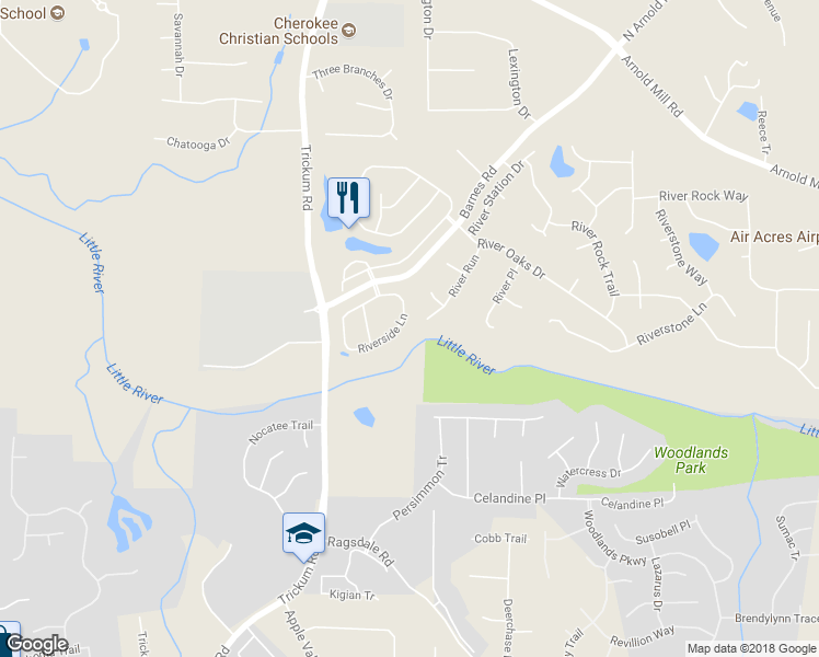 map of restaurants, bars, coffee shops, grocery stores, and more near 225 River Run in Woodstock