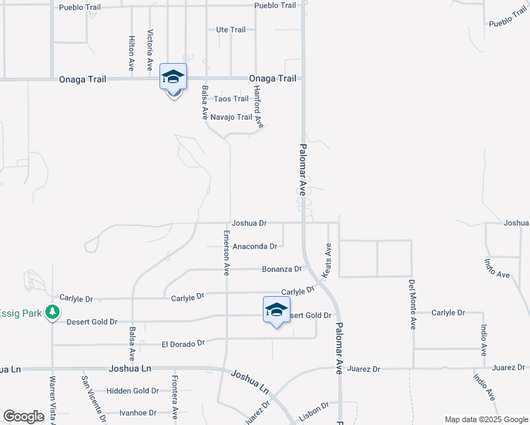 map of restaurants, bars, coffee shops, grocery stores, and more near 58260 Joshua Drive in Yucca Valley