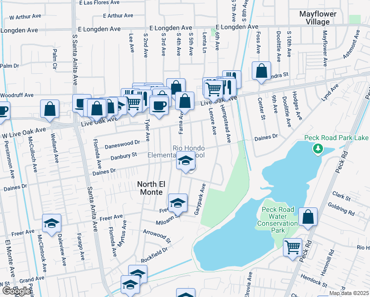 map of restaurants, bars, coffee shops, grocery stores, and more near 5522 Farna Avenue in Arcadia