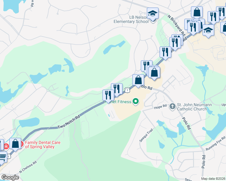 map of restaurants, bars, coffee shops, grocery stores, and more near 9702 U.S. 1 in Columbia