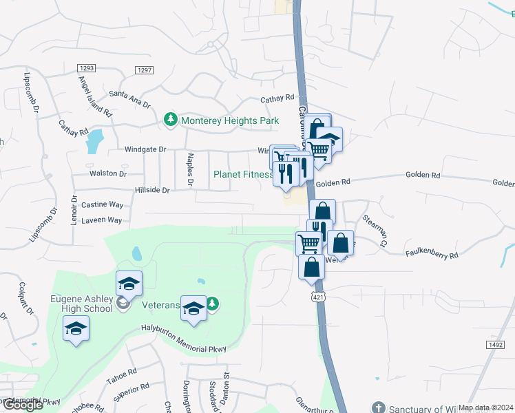 map of restaurants, bars, coffee shops, grocery stores, and more near 6474 Bradbury Court in Wilmington