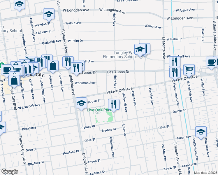 map of restaurants, bars, coffee shops, grocery stores, and more near 2821 Winthrop Avenue in Arcadia