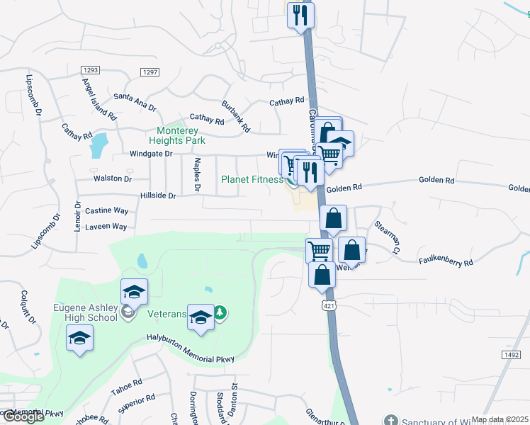 map of restaurants, bars, coffee shops, grocery stores, and more near 6474 Bradbury Court in Wilmington
