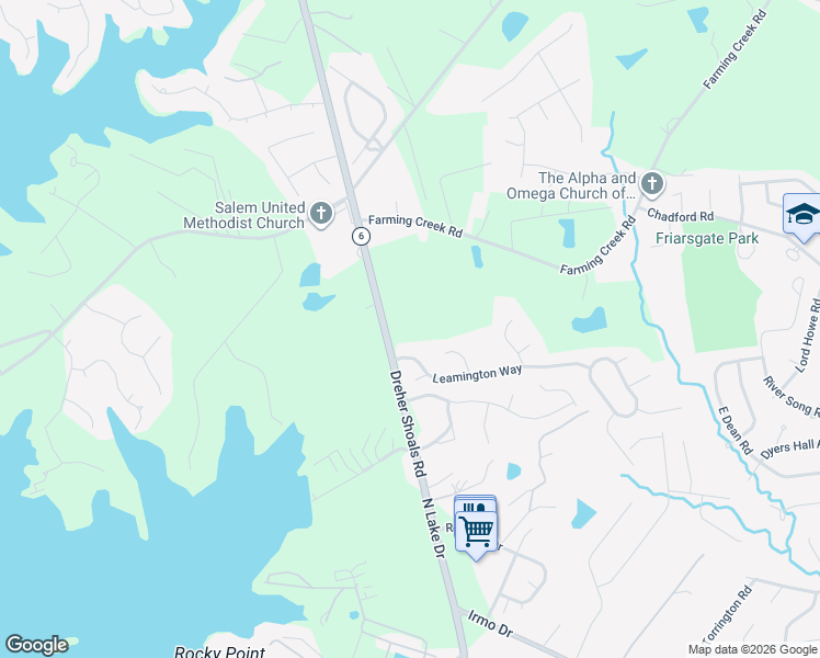 map of restaurants, bars, coffee shops, grocery stores, and more near 105 Leamington Way in Irmo