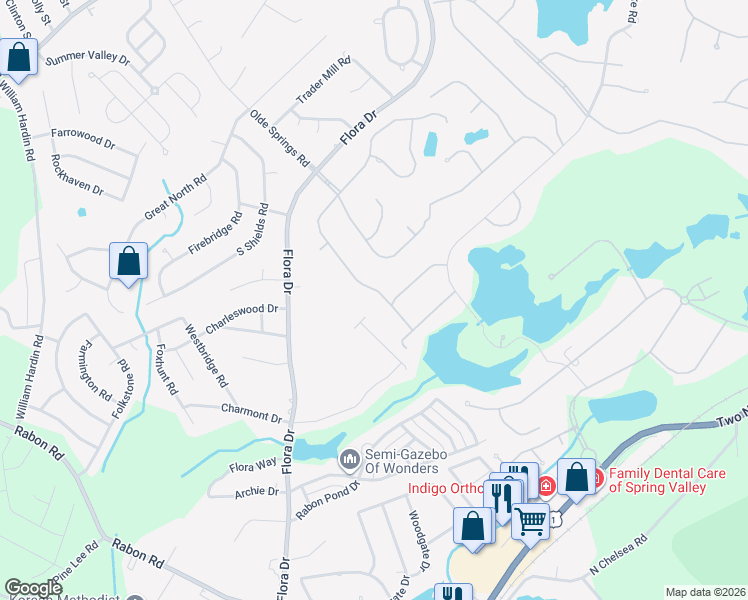 map of restaurants, bars, coffee shops, grocery stores, and more near 117 Brookspring Road in Columbia