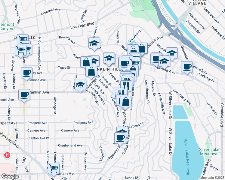 map of restaurants, bars, coffee shops, grocery stores, and more near in Los Angeles