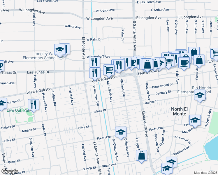 map of restaurants, bars, coffee shops, grocery stores, and more near 10787 Lynrose Street in Temple City