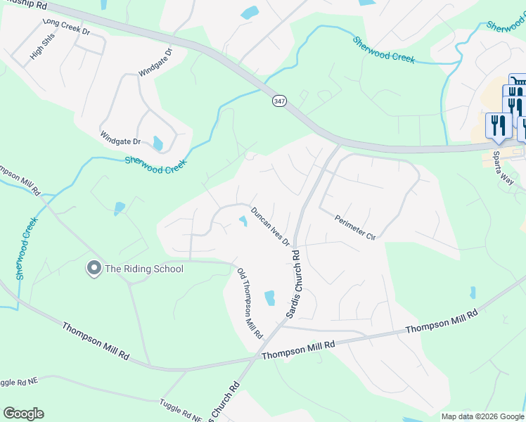 map of restaurants, bars, coffee shops, grocery stores, and more near 4108 Duncan Ives Drive in Buford