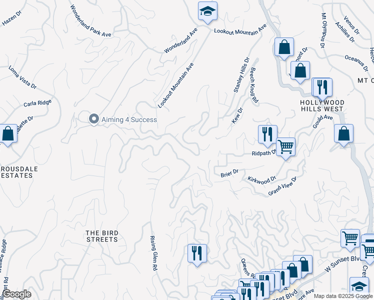 map of restaurants, bars, coffee shops, grocery stores, and more near 8800 Appian Way in Los Angeles