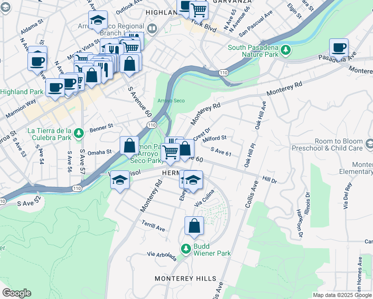 map of restaurants, bars, coffee shops, grocery stores, and more near in Los Angeles