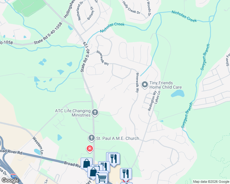 map of restaurants, bars, coffee shops, grocery stores, and more near 17 South Mercer Court in Irmo