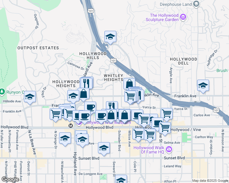 map of restaurants, bars, coffee shops, grocery stores, and more near in Los Angeles