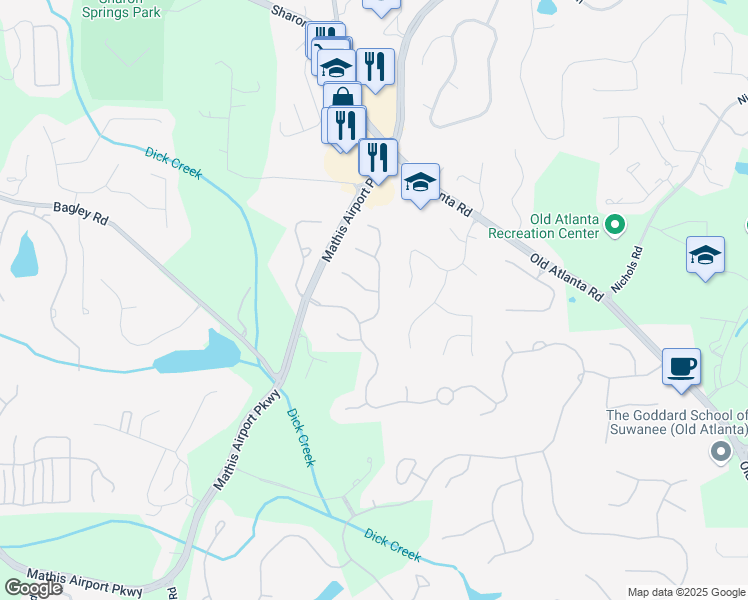 map of restaurants, bars, coffee shops, grocery stores, and more near 505 Tilbury Drive in Suwanee