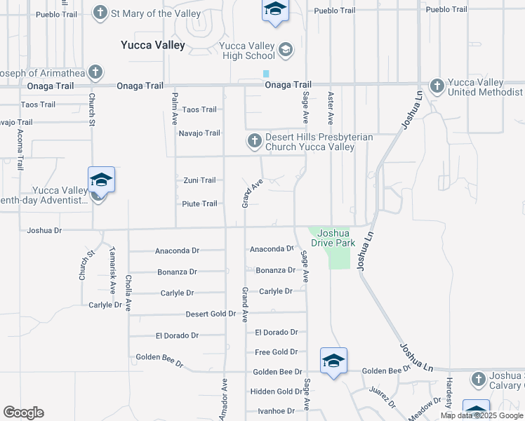 map of restaurants, bars, coffee shops, grocery stores, and more near Piute Trail in Yucca Valley
