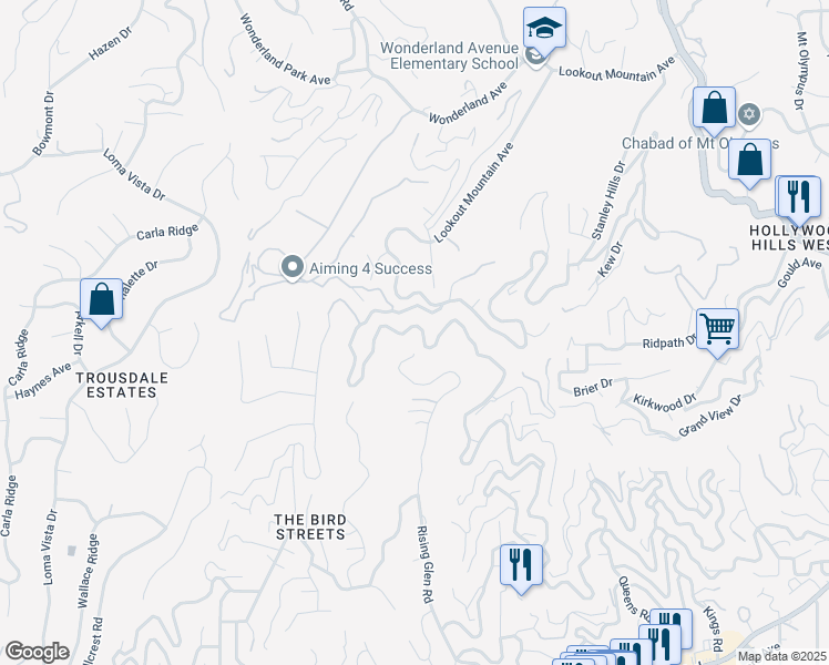 map of restaurants, bars, coffee shops, grocery stores, and more near 2137 Sunset Plaza Drive in Los Angeles