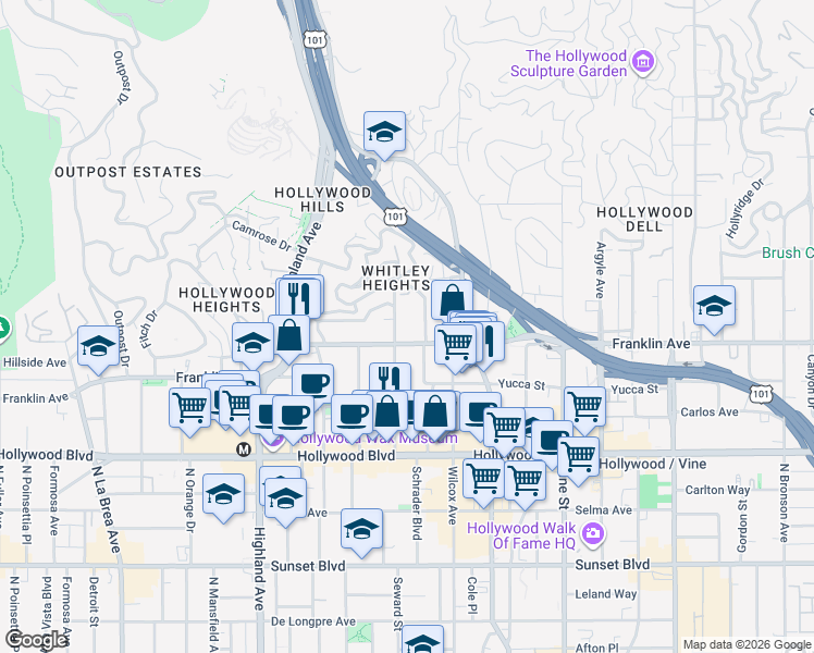 map of restaurants, bars, coffee shops, grocery stores, and more near in Los Angeles