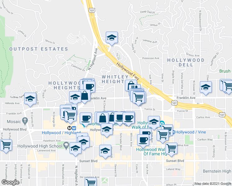 map of restaurants, bars, coffee shops, grocery stores, and more near in Los Angeles