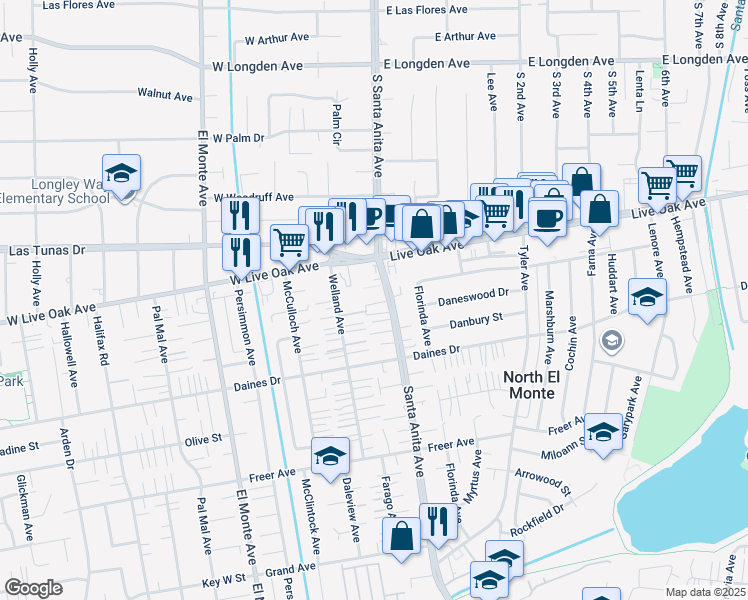 map of restaurants, bars, coffee shops, grocery stores, and more near 5617 Santa Anita Avenue in Temple City
