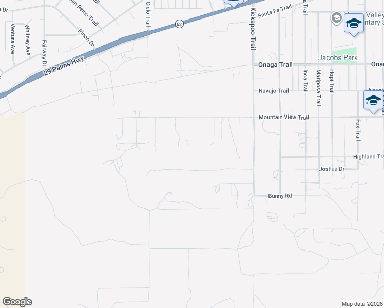 map of restaurants, bars, coffee shops, grocery stores, and more near 55084 Joshua Drive in Yucca Valley