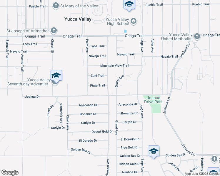 map of restaurants, bars, coffee shops, grocery stores, and more near 8053 Amador Avenue in Yucca Valley
