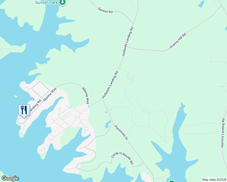 map of restaurants, bars, coffee shops, grocery stores, and more near 1408 Hollands Landing Road in Prosperity