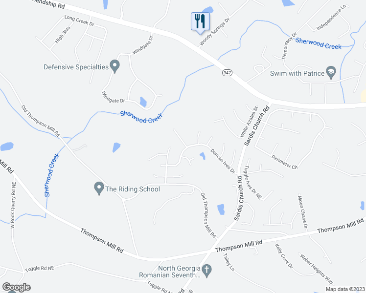 map of restaurants, bars, coffee shops, grocery stores, and more near 3008 Express Lane Northeast in Buford