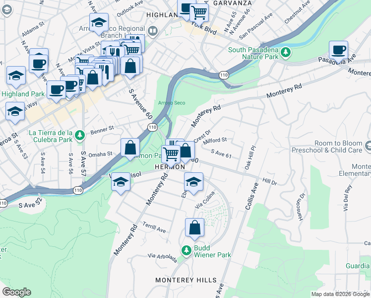 map of restaurants, bars, coffee shops, grocery stores, and more near in Los Angeles