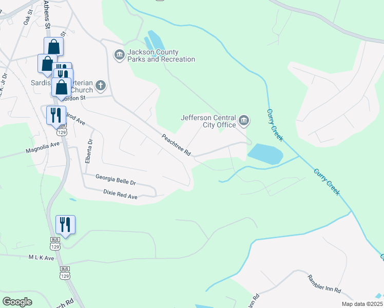map of restaurants, bars, coffee shops, grocery stores, and more near 540 Peachtree Road in Jefferson
