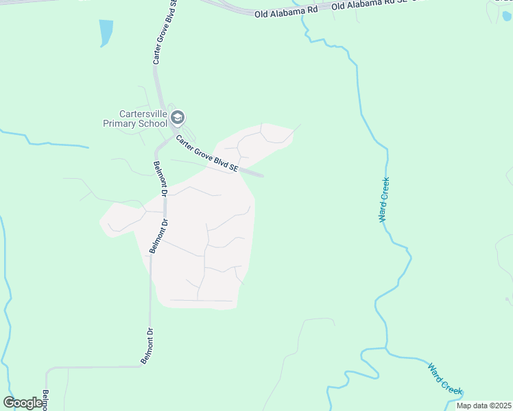 map of restaurants, bars, coffee shops, grocery stores, and more near 25 Greencliff Way in Cartersville