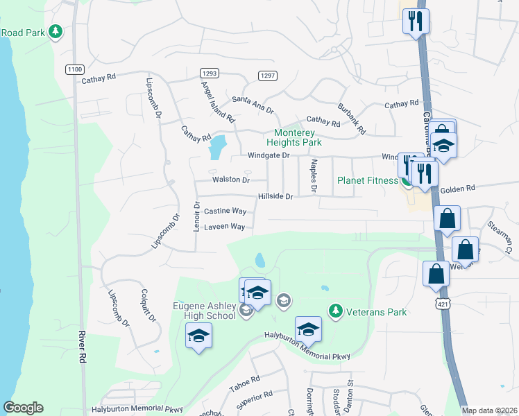 map of restaurants, bars, coffee shops, grocery stores, and more near 6405 Kirkwood Drive in Wilmington