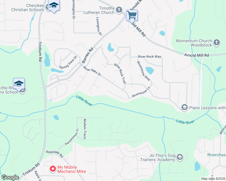 map of restaurants, bars, coffee shops, grocery stores, and more near 811 Riverstone Lane in Woodstock