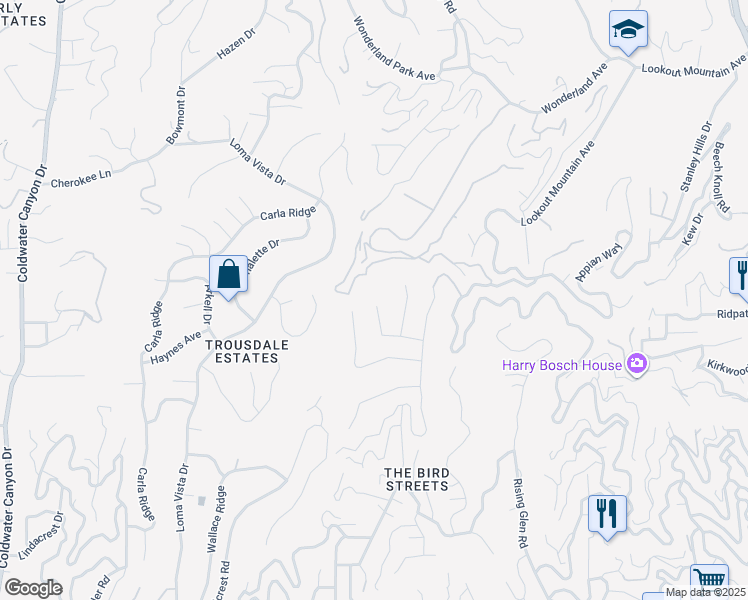 map of restaurants, bars, coffee shops, grocery stores, and more near 9274 Swallow Drive in Los Angeles