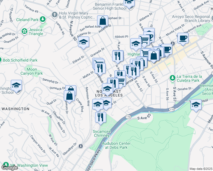 map of restaurants, bars, coffee shops, grocery stores, and more near in Los Angeles