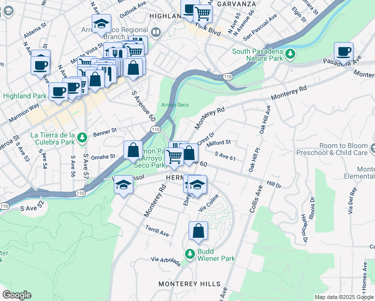 map of restaurants, bars, coffee shops, grocery stores, and more near in Los Angeles