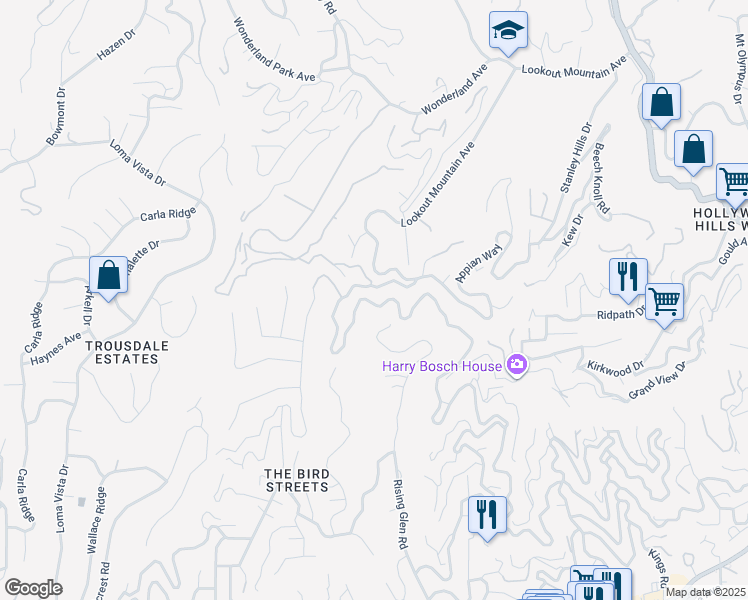 map of restaurants, bars, coffee shops, grocery stores, and more near 2158 Sunset Plaza Drive in Los Angeles