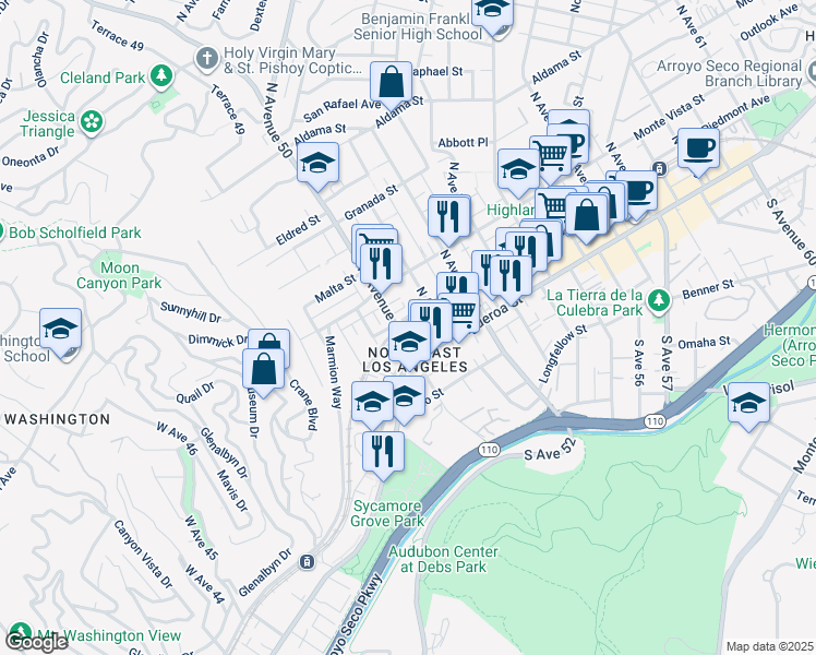 map of restaurants, bars, coffee shops, grocery stores, and more near in Los Angeles