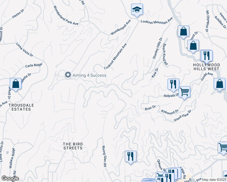 map of restaurants, bars, coffee shops, grocery stores, and more near 2081 Sunset Plaza Drive in Los Angeles