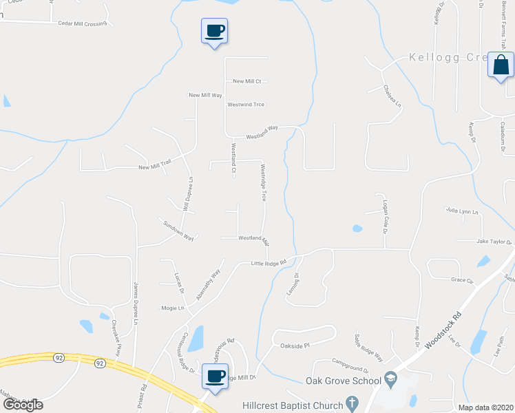 map of restaurants, bars, coffee shops, grocery stores, and more near 6211 Westridge Trce in Acworth