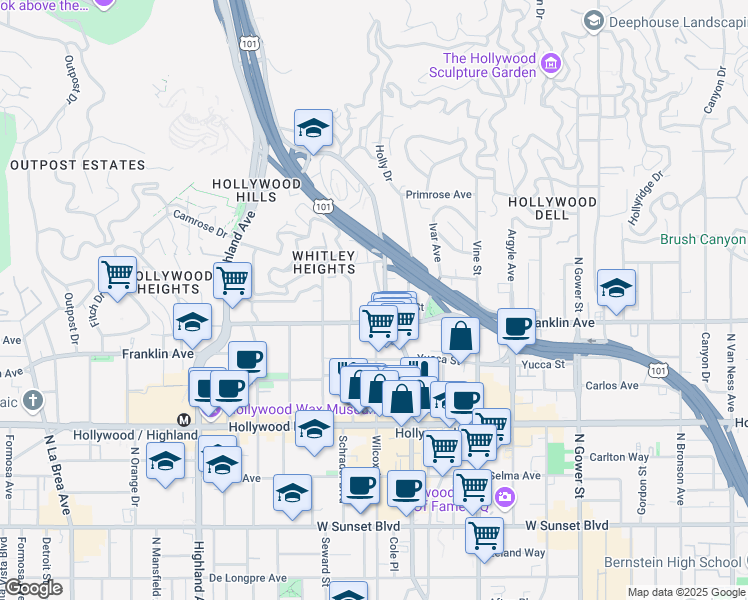 map of restaurants, bars, coffee shops, grocery stores, and more near in Los Angeles