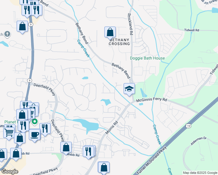 map of restaurants, bars, coffee shops, grocery stores, and more near 145 Flamingo Lane in Milton