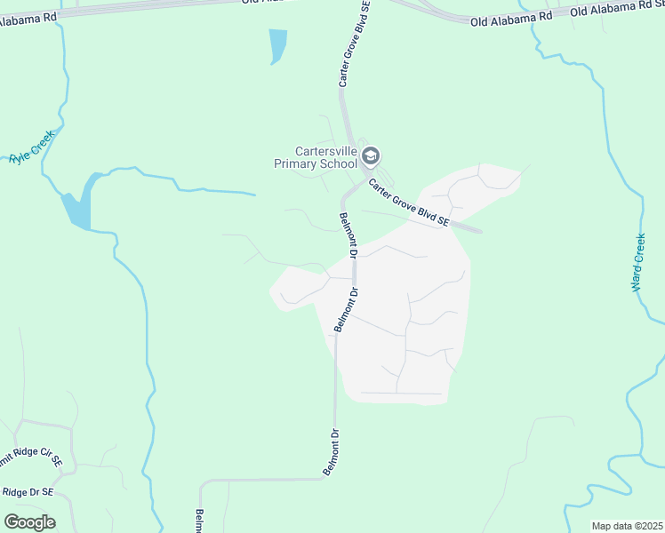 map of restaurants, bars, coffee shops, grocery stores, and more near 9 Grove Pointe Way in Cartersville
