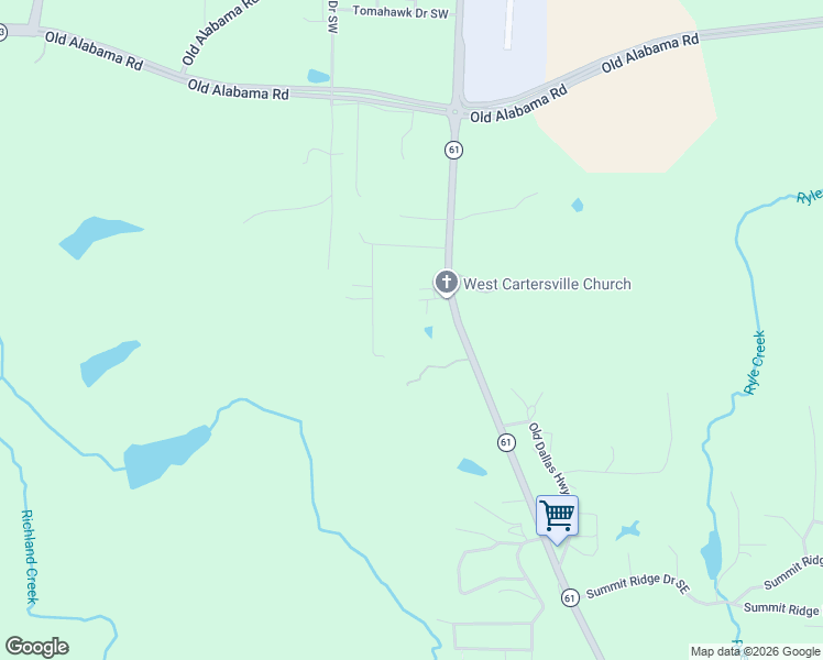 map of restaurants, bars, coffee shops, grocery stores, and more near 79 Wade Chaple Road in Cartersville