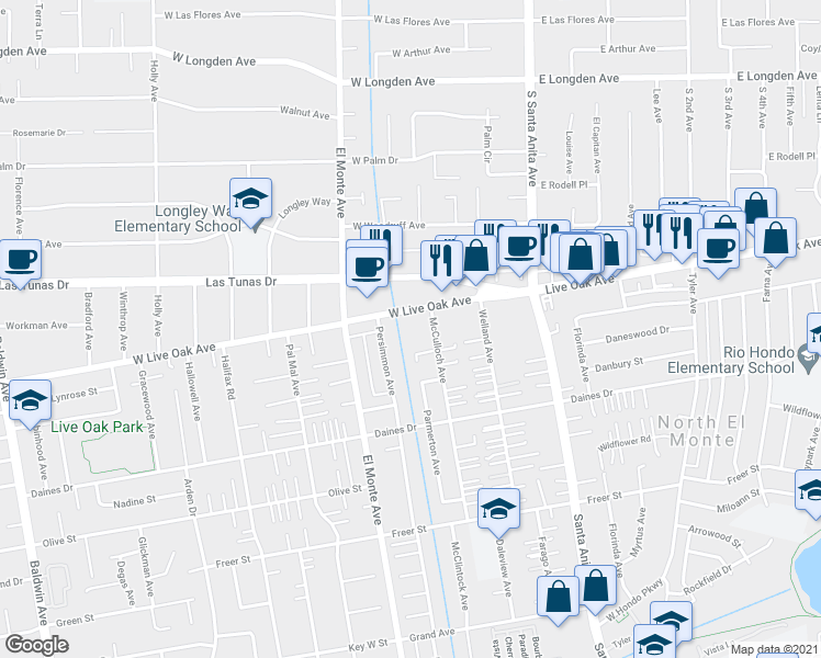 map of restaurants, bars, coffee shops, grocery stores, and more near 10787 Lynrose Street in Temple City