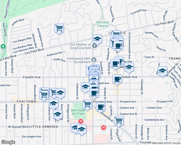 map of restaurants, bars, coffee shops, grocery stores, and more near in Los Angeles